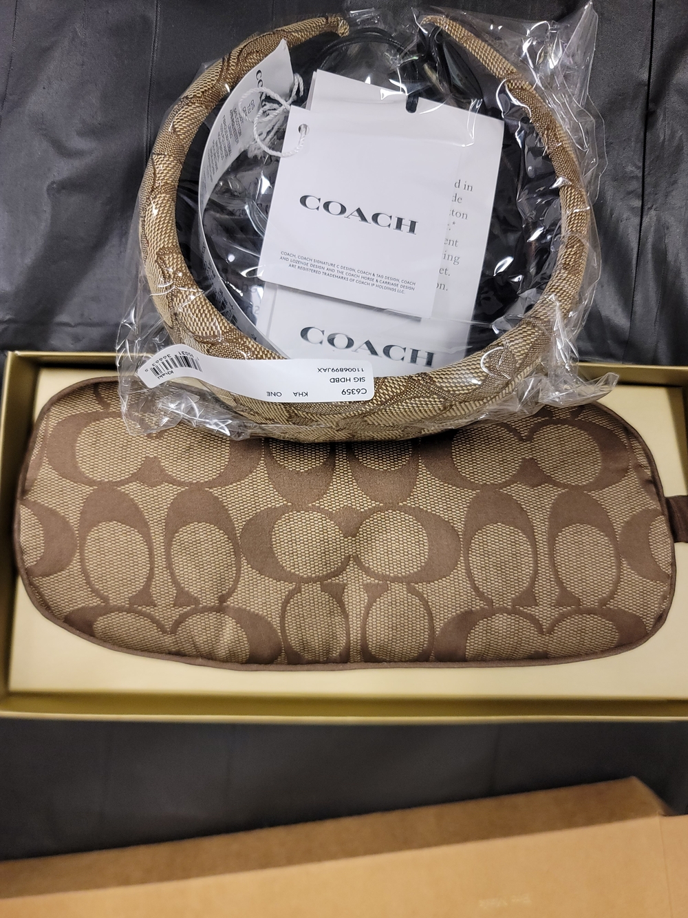 COACH Tan/Brown Signature Headband with Eye Mask
